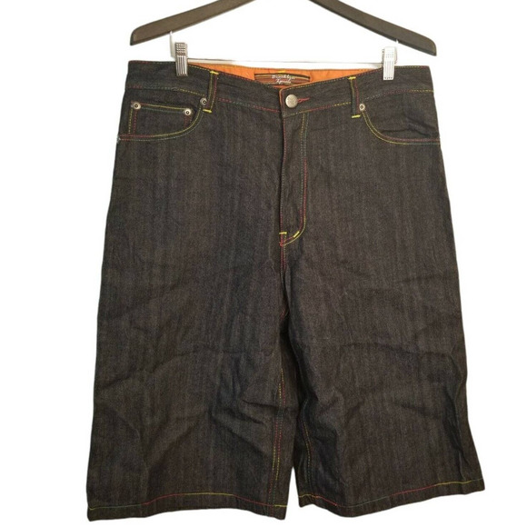Brooklyn Express Denim Blue Shorts rainbow accent Men's Size 36 Inseam 14 in - Picture 1 of 5